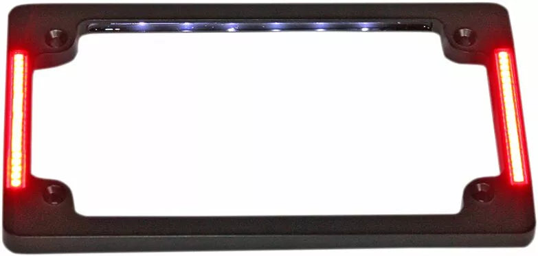 Tri-Horizontal Motorcycle Plate Frame with Flush-Mount LEDs and LED Plate Illumination